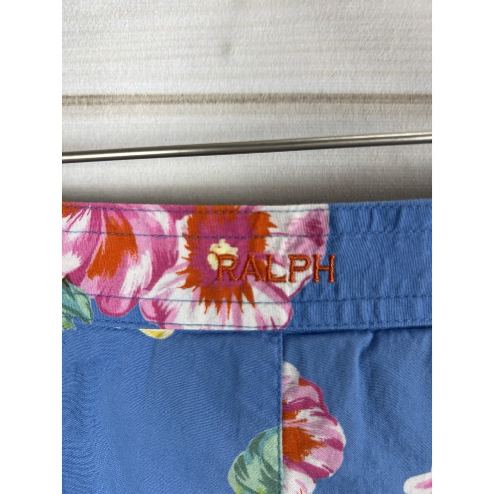 VTG Ralph Lauren Shorts Womens 12 Floral Blue Stretch Pockets Tropical logo - Picture 3 of 8